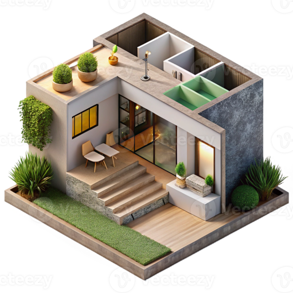 vibrant rustic Modern Eco House Floor Plan Isolated Element professional png