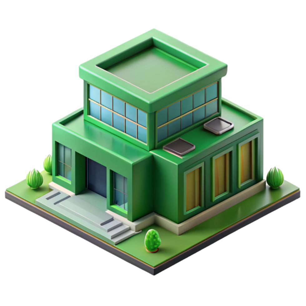 serene classic Modern Green Building Isometric View genuine png