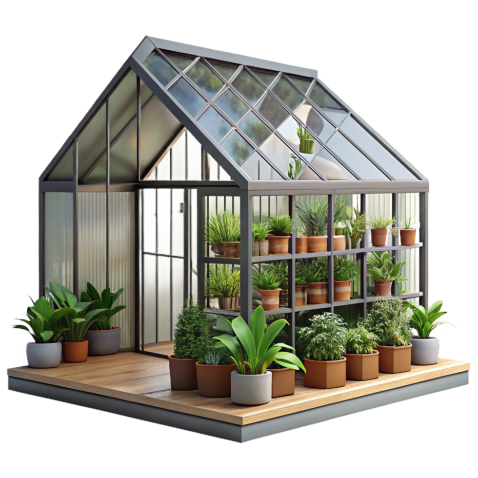 magnificent minimalist Modern Greenhouse Interior with Vertical Farming Isolated high resolution png