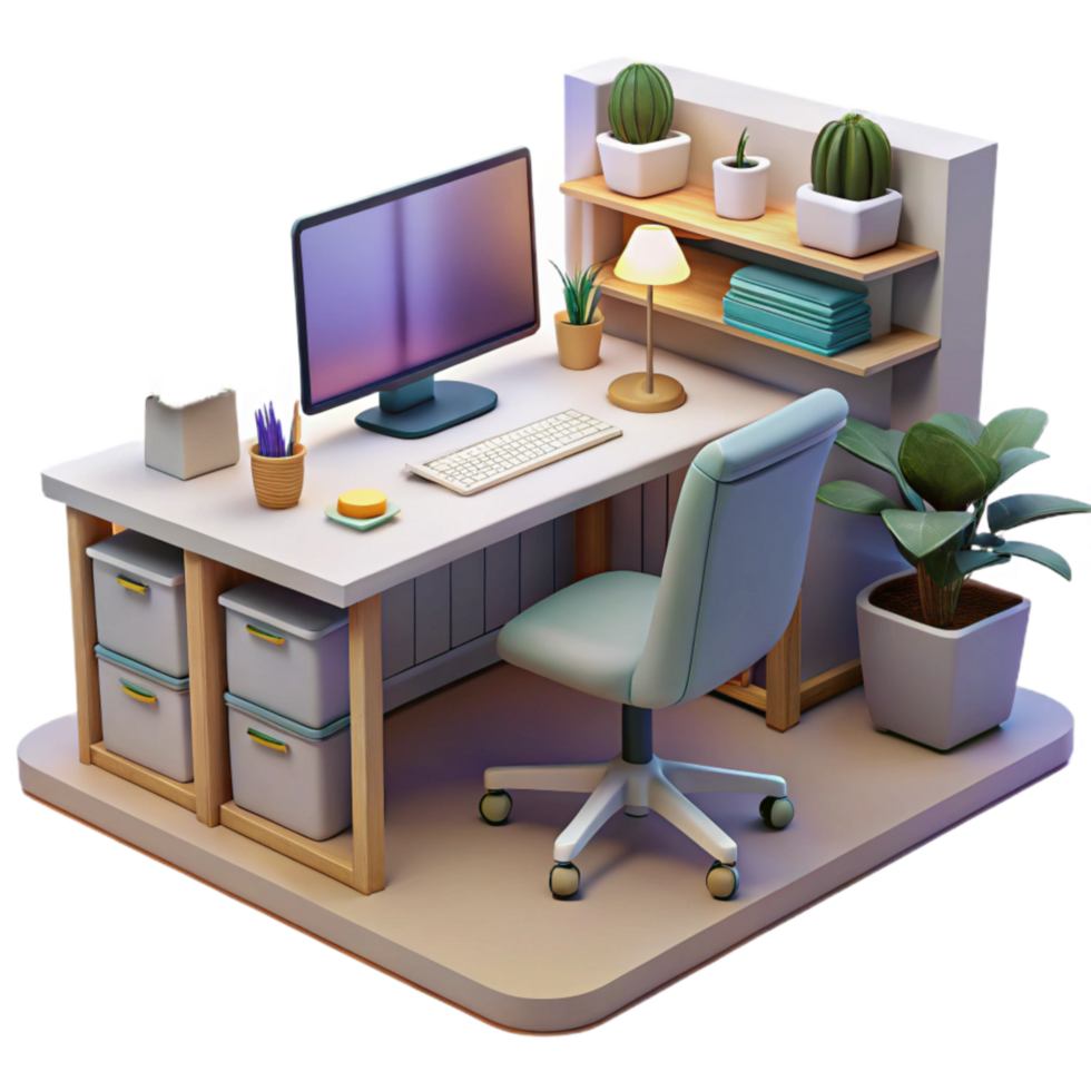 elegant contemporary Modern Home Office Interior with Desk Isolated high resolution png