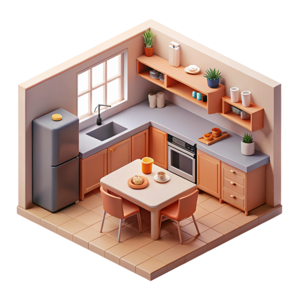 vibrant artistic Modern Kitchen Interior Isometric View Cutout png