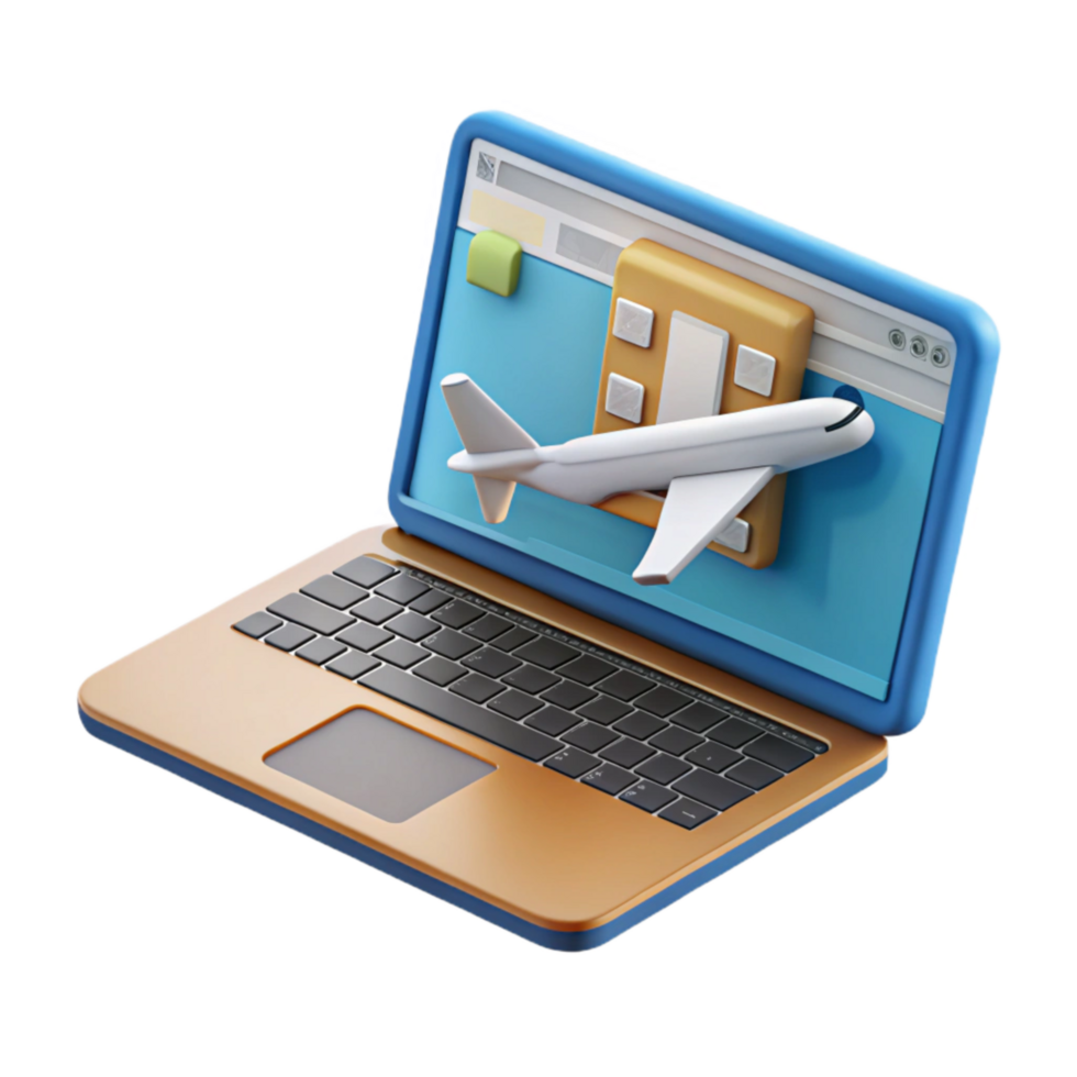 magnificent classic Modern Laptop Showing Flight Booking Website Transparent Background authentic png