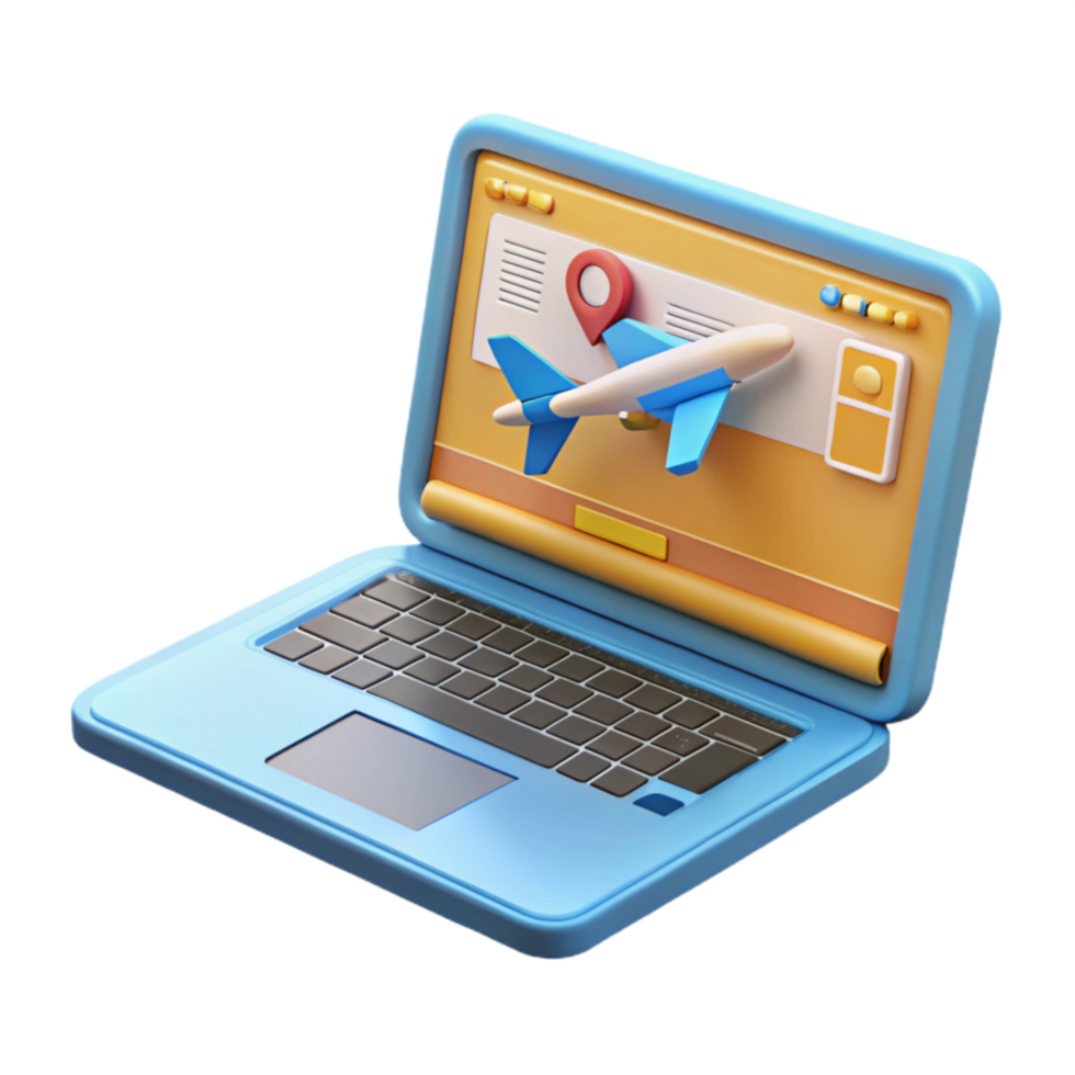 serene artistic Modern Laptop Showing Flight Booking Website Transparent Background high resolution png