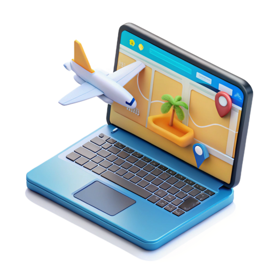 impressive minimalist Modern Laptop Showing Flight Booking Website Transparent Background genuine png