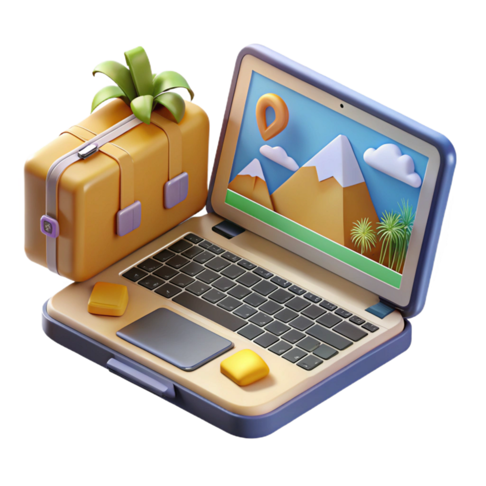 elegant creative Modern Laptop Showing Travel Website Isolated authentic png