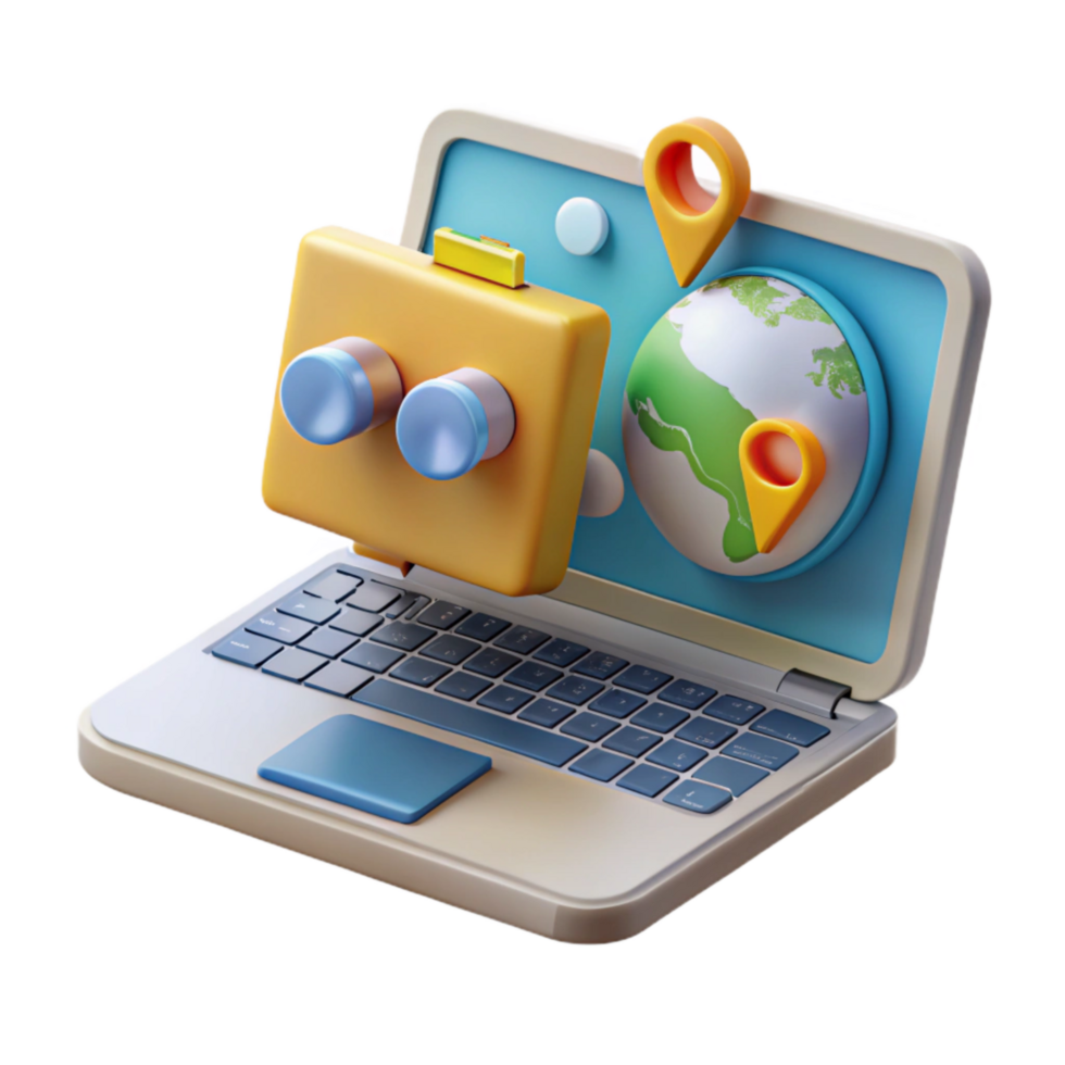 impressive creative Modern Laptop Showing Travel Website Isolated premium png