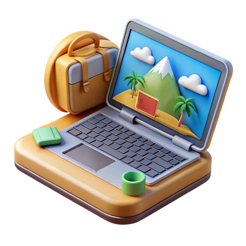 serene modern Modern Laptop Showing Travel Website Isolated premium png