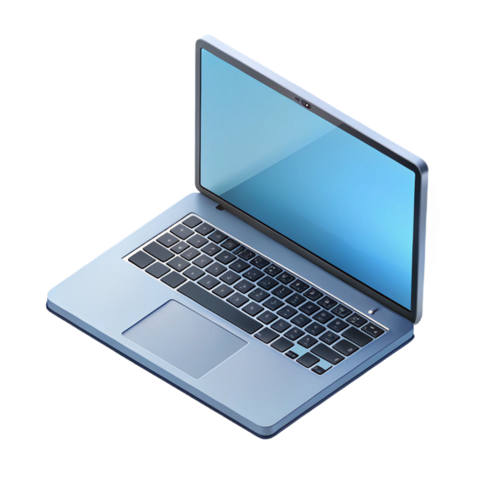 beautiful vintage Modern Laptop with Blank Screen Top View Transparent Background authentic png