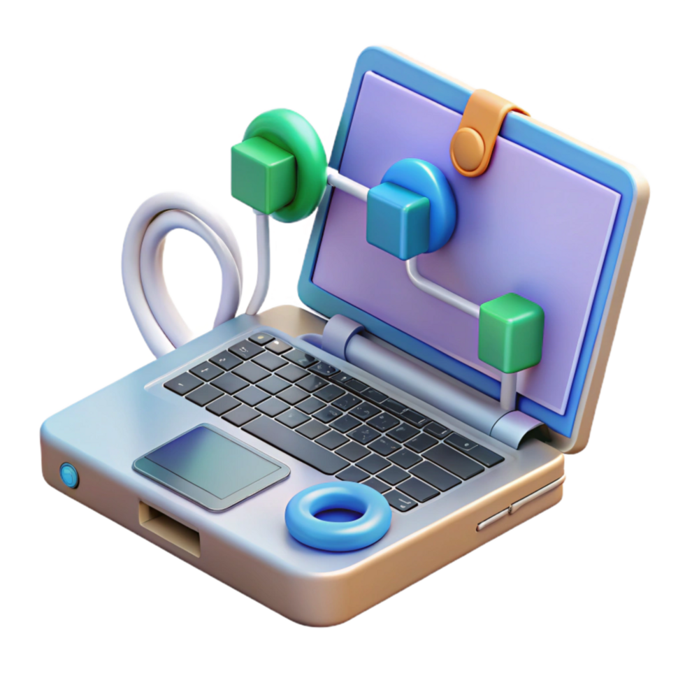 impressive rustic Modern Laptop with Docking Station Isolated with Multiple Connections premium png