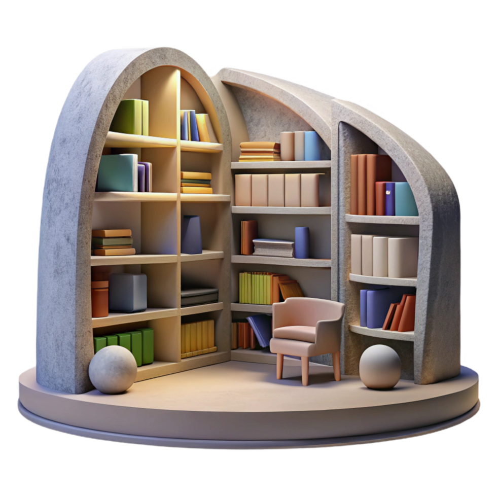 magnificent artistic Modern Library Interior with Bookshelves Cutout Element premium png