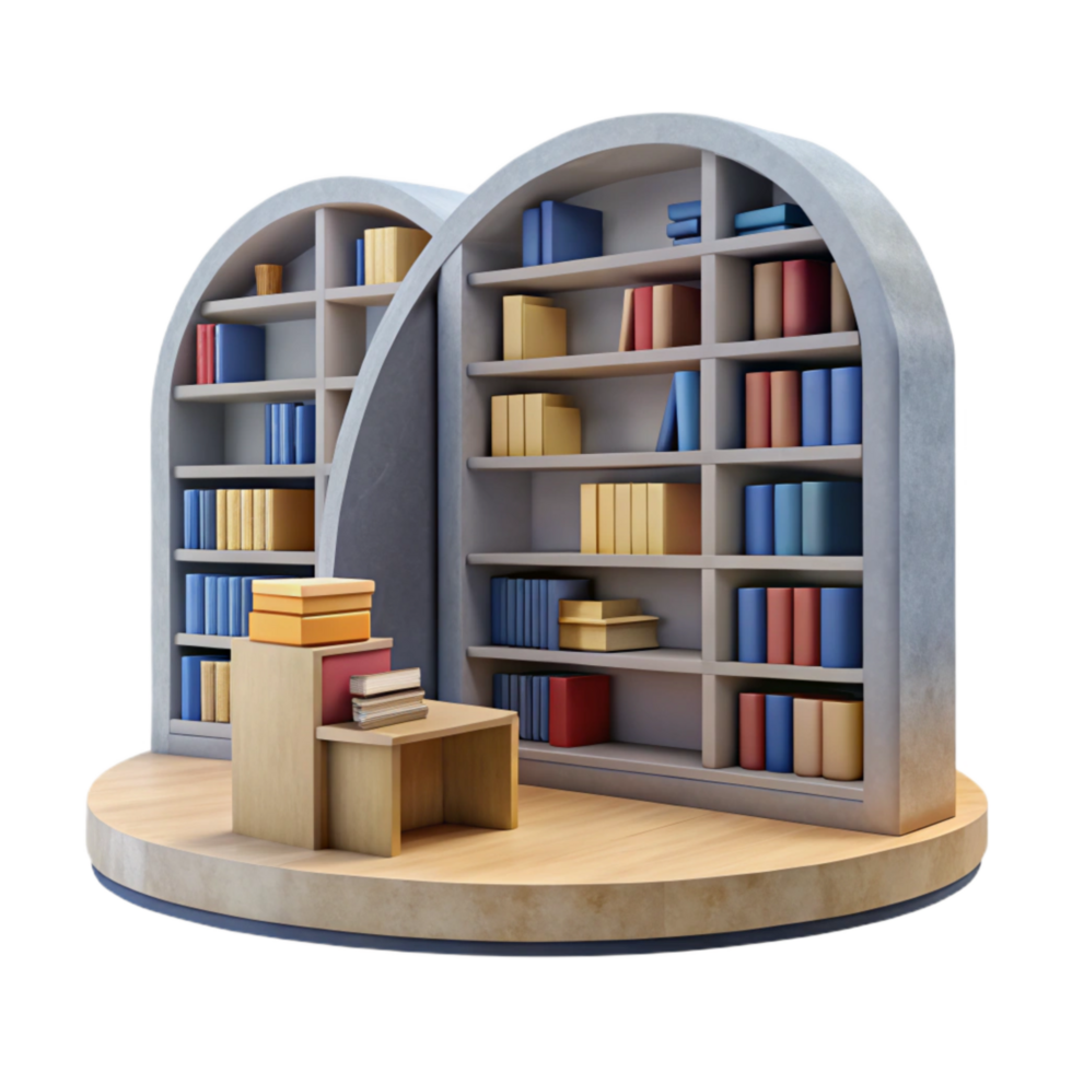 serene abstract Modern Library Interior with Bookshelves Cutout Element premium png