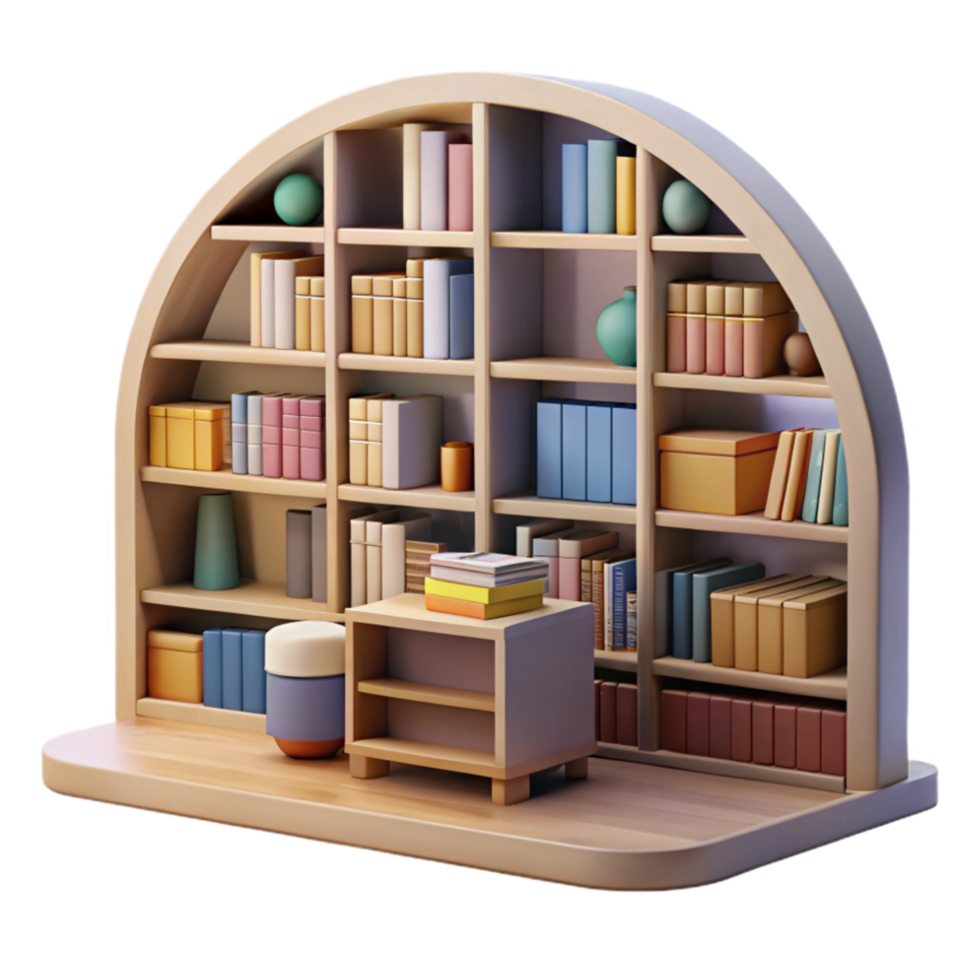 serene classic Modern Library Interior with Bookshelves Cutout Element exclusive png