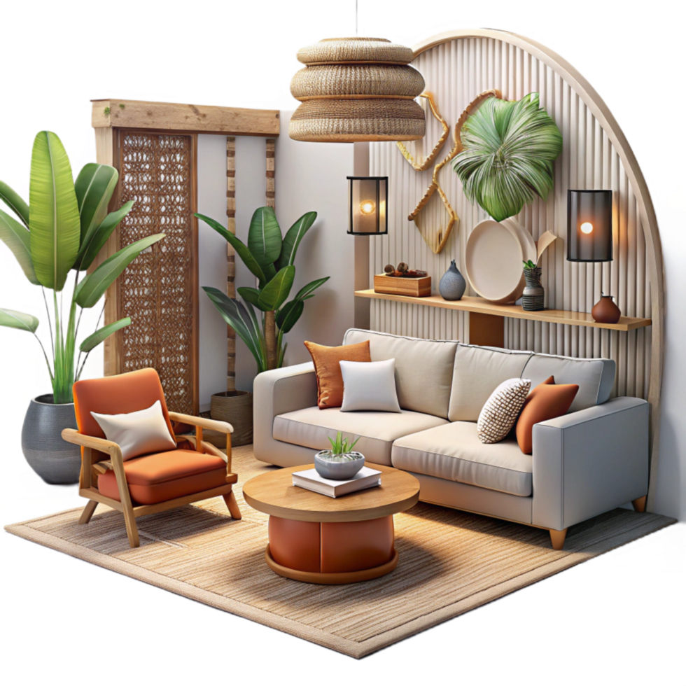 wonderful abstract Modern Living Room Interior Cutout Transparent Background detailed png