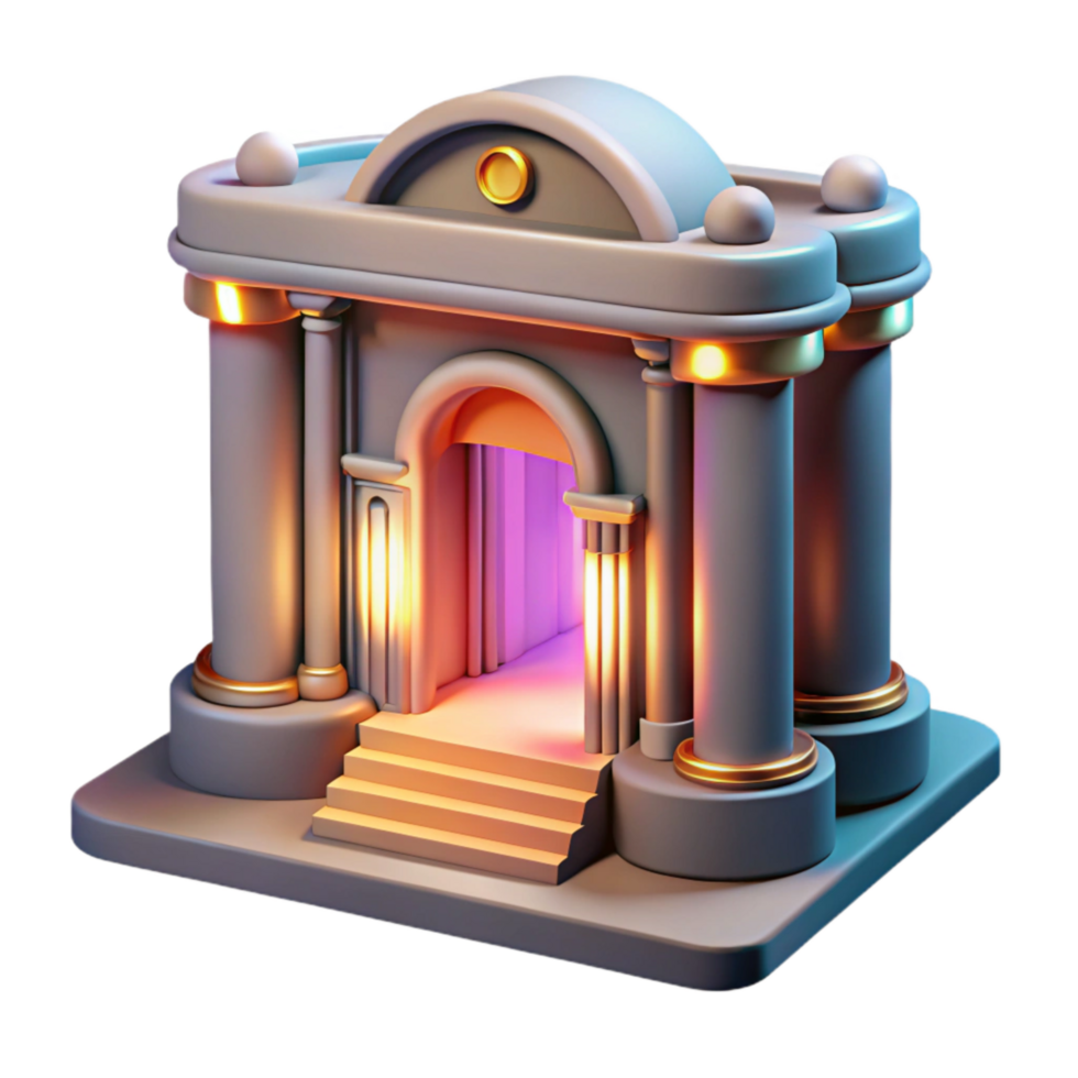 impressive vintage Modern Museum Entrance Illuminated Cutout Transparent Background genuine png
