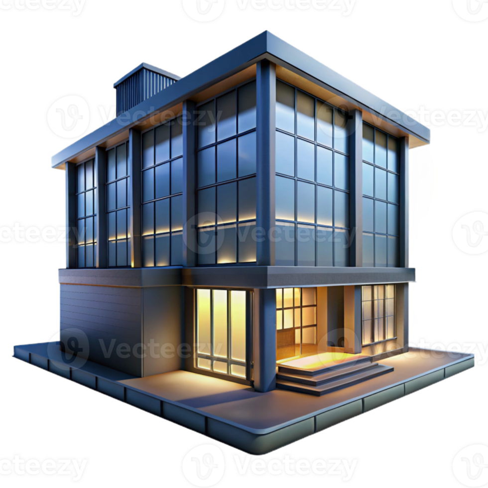 dramatic rustic Modern Office Building Exterior Night View Transparent Background premium png
