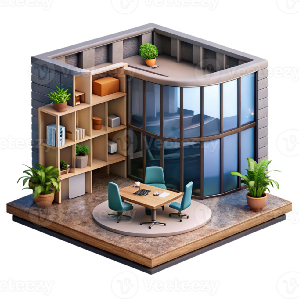 serene contemporary Modern Office Building Interior Transparent Background high resolution png