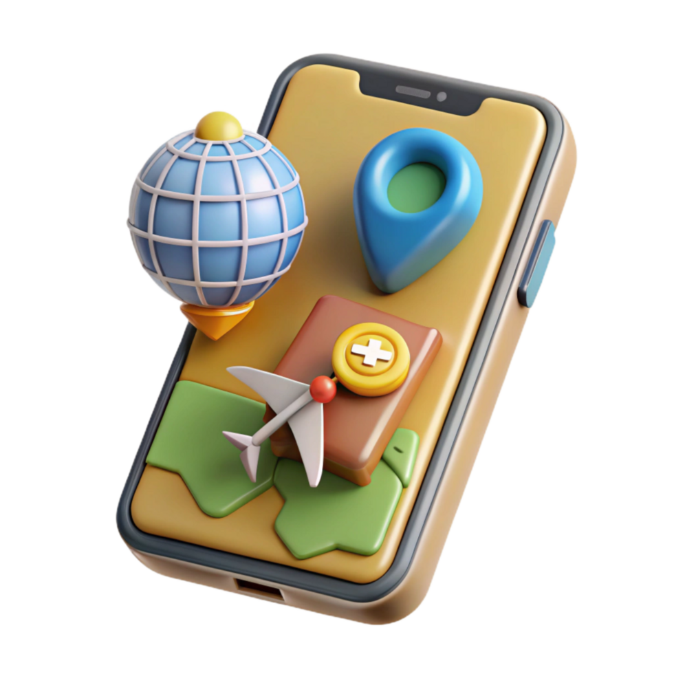 elegant rustic Modern Smartphone Showing Travel App Isolated high resolution png