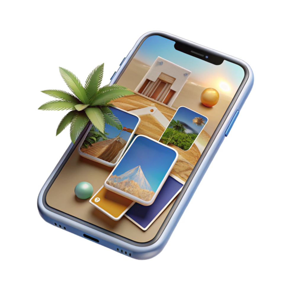 stunning minimalist Modern Smartphone Showing Travel App Isolated high quality png