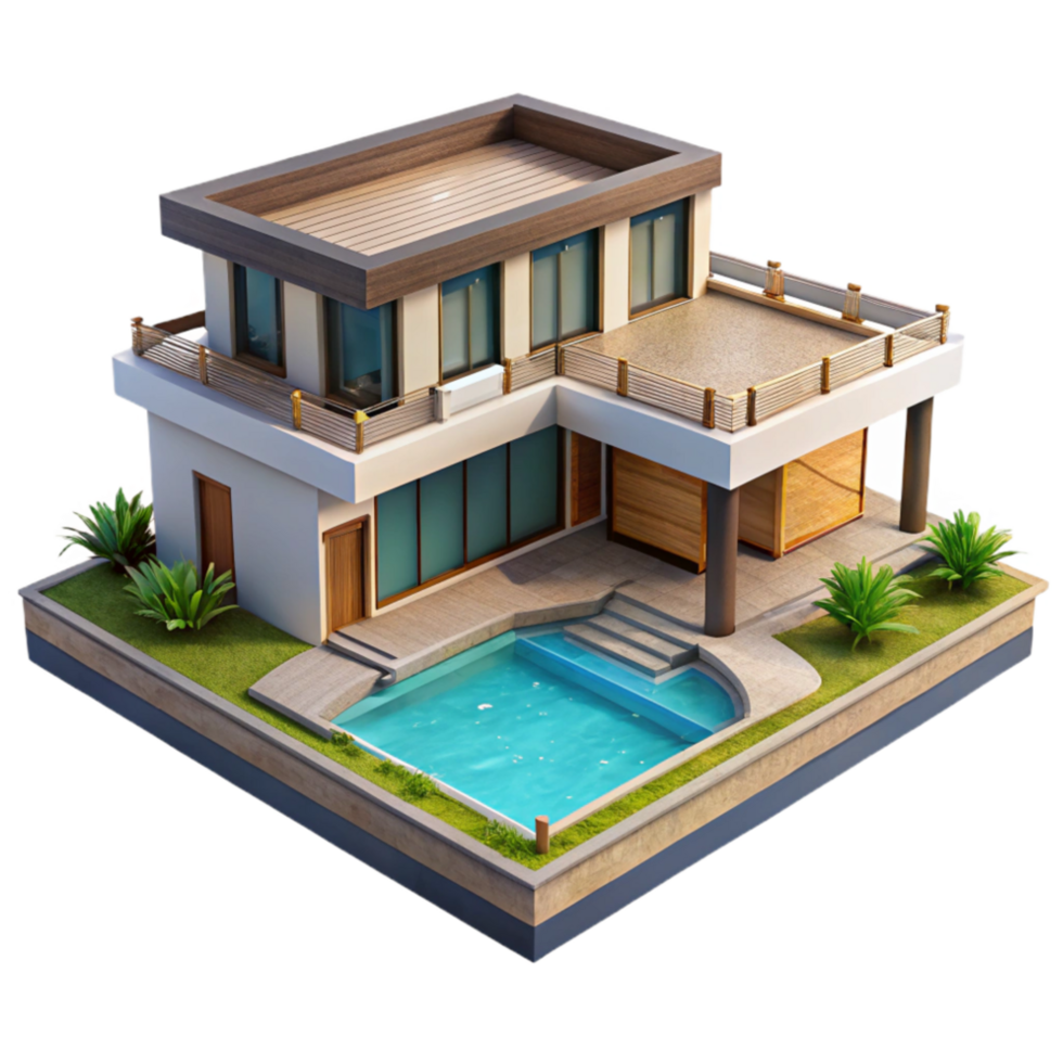 extraordinary creative Modern Villa with Pool Isolated on Transparent Background high quality png
