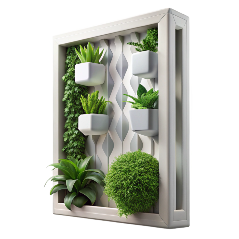 beautiful rustic Modern Vertical Garden Design White Frame professional png