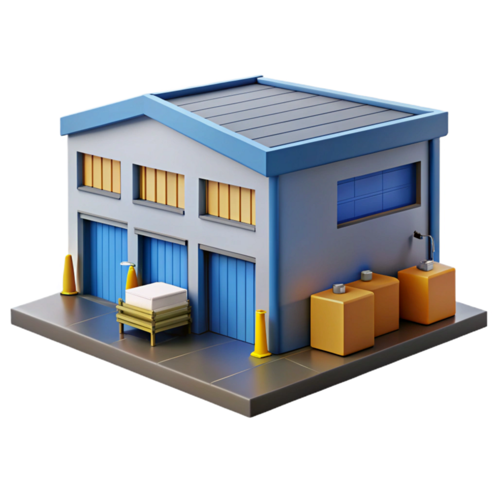 vibrant artistic Modern Warehouse Building with Loading Docks Cutout high resolution png