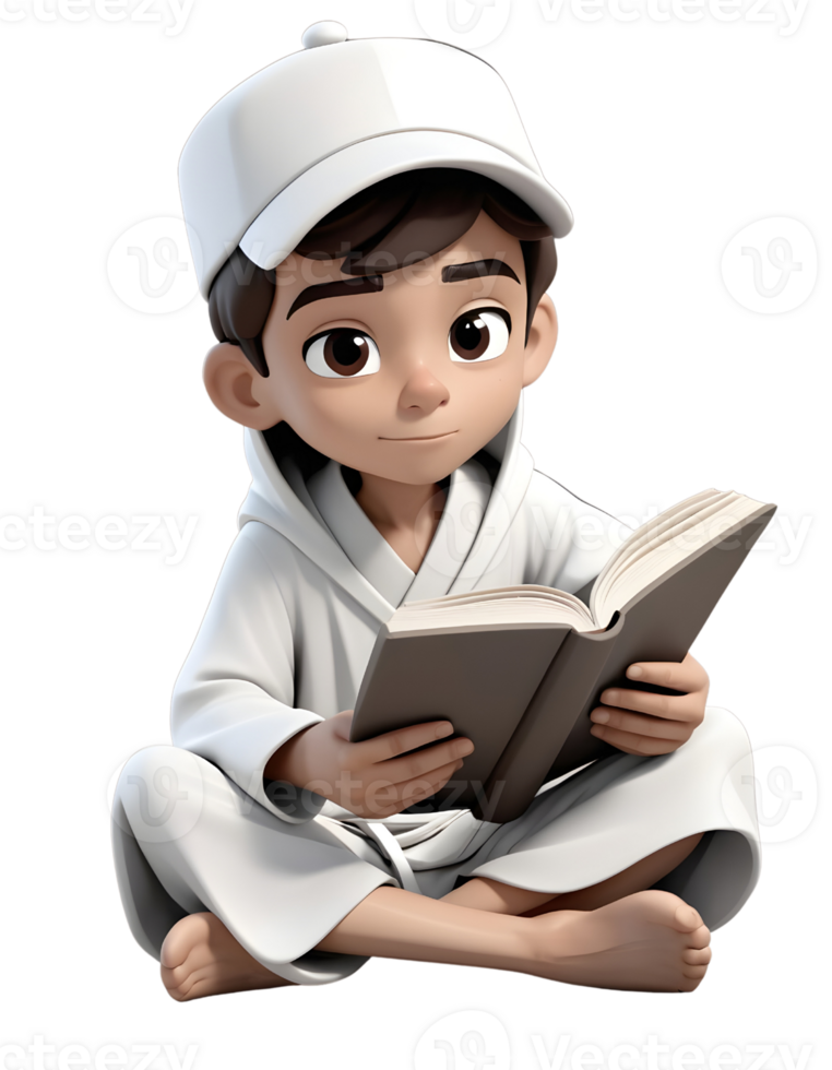 A cartoon boy in a white robe reading a book png