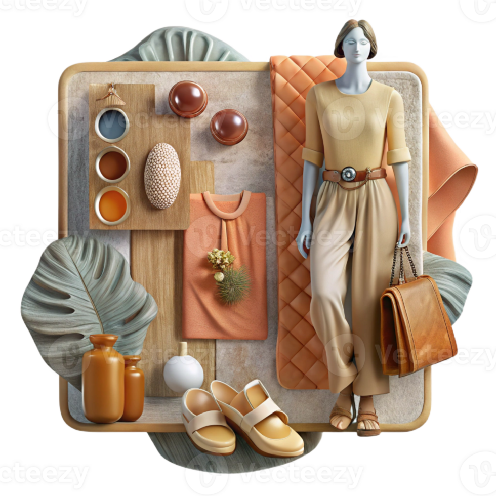 magnificent artistic Mood Board with Fashion Images Transparent Background high resolution png