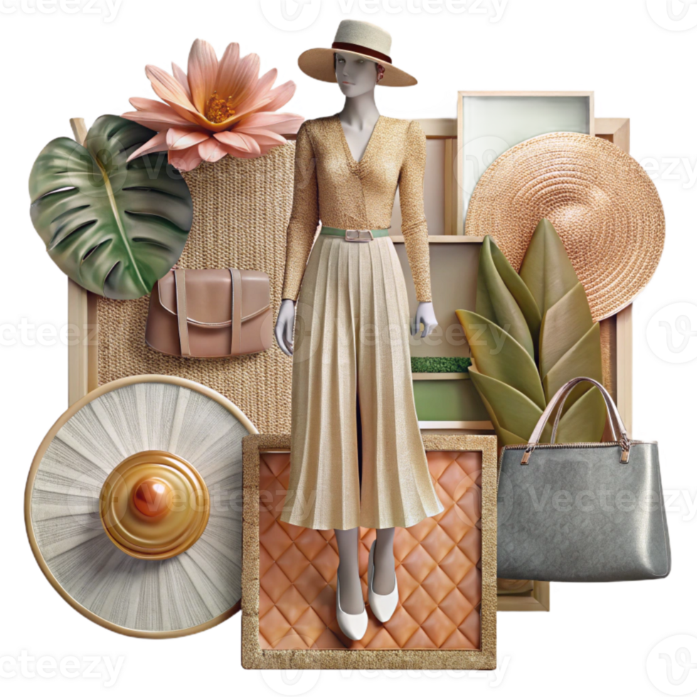elegant artistic Mood Board with Fashion Images Transparent Background premium png