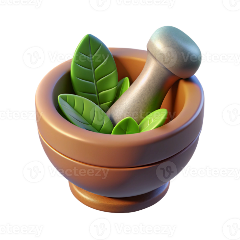 vibrant rustic Mortar and Pestle Grinding Herbs authentic png