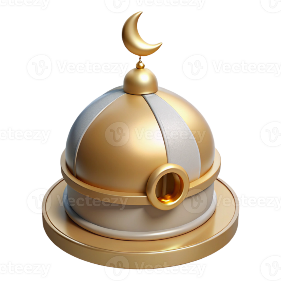 dramatic rustic Mosque Dome with Crescent Moon Cutout on Transparent Background detailed png