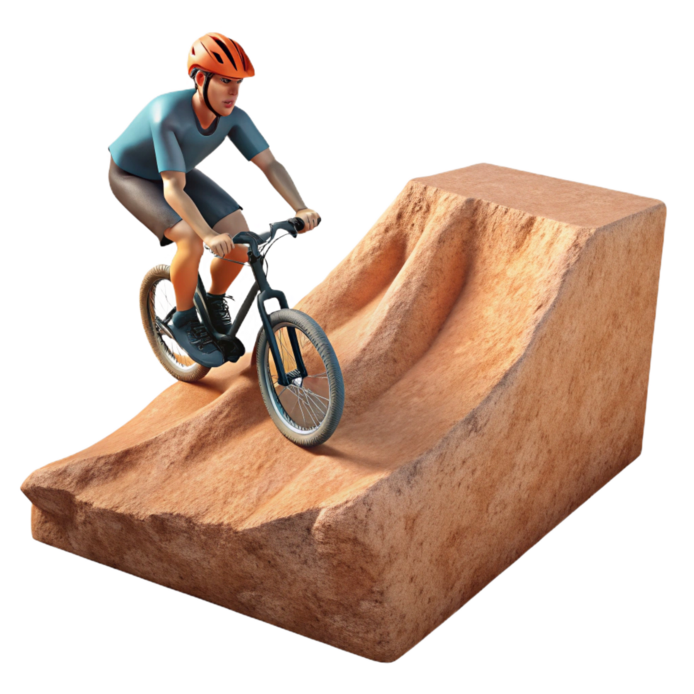 dramatic contemporary Mountain Biker on Steep Trail Cutout Element original png