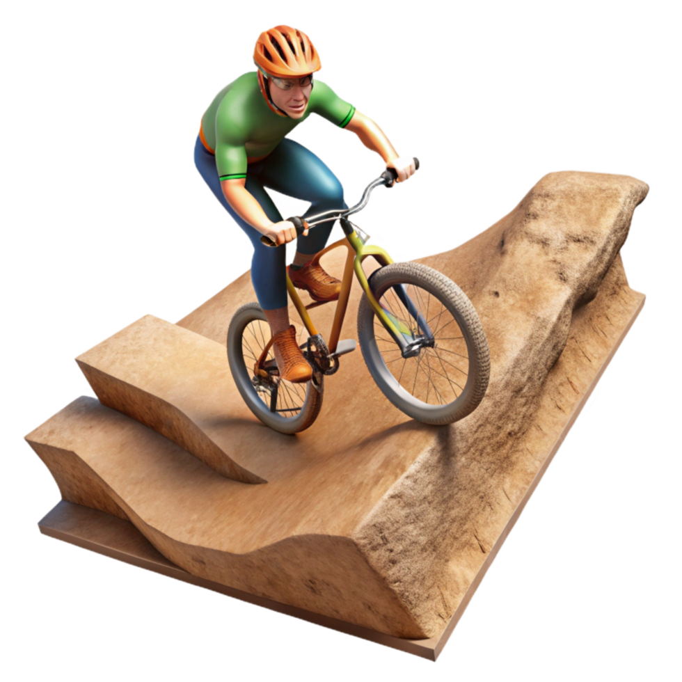 elegant minimalist Mountain Biker on Steep Trail Cutout Element premium png
