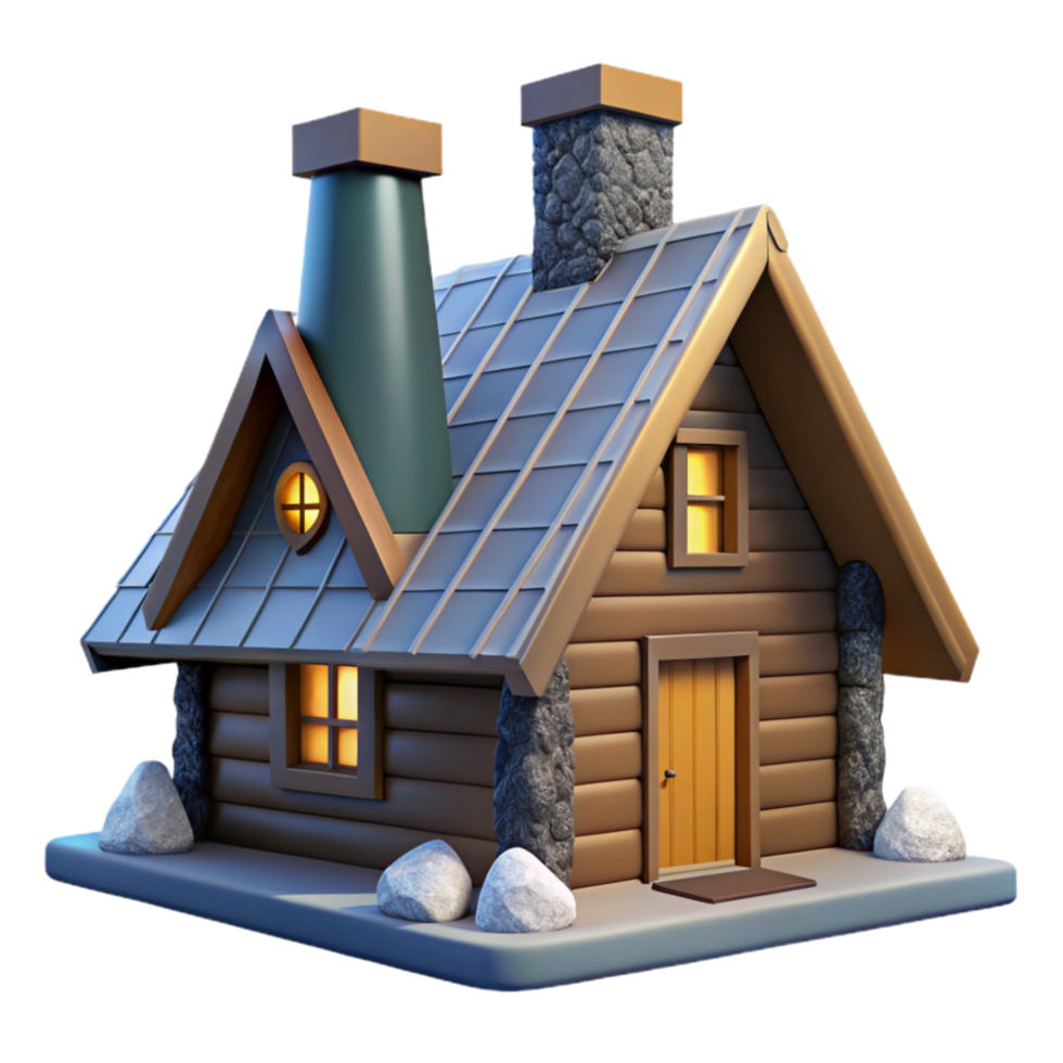 serene artistic Mountain Cabin with Chimney Isolated png
