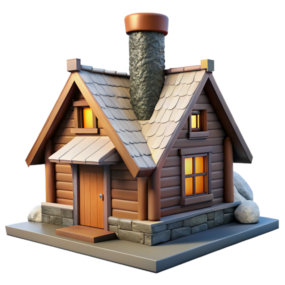 vibrant minimalist Mountain Cabin with Chimney Isolated png