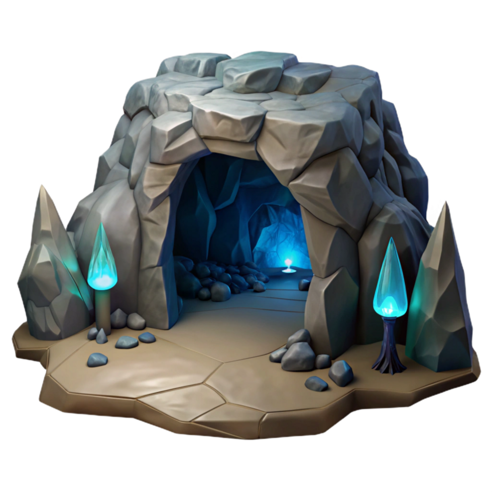 stunning minimalist Mountain Cave Interior Dark Shadows Transparent Background png