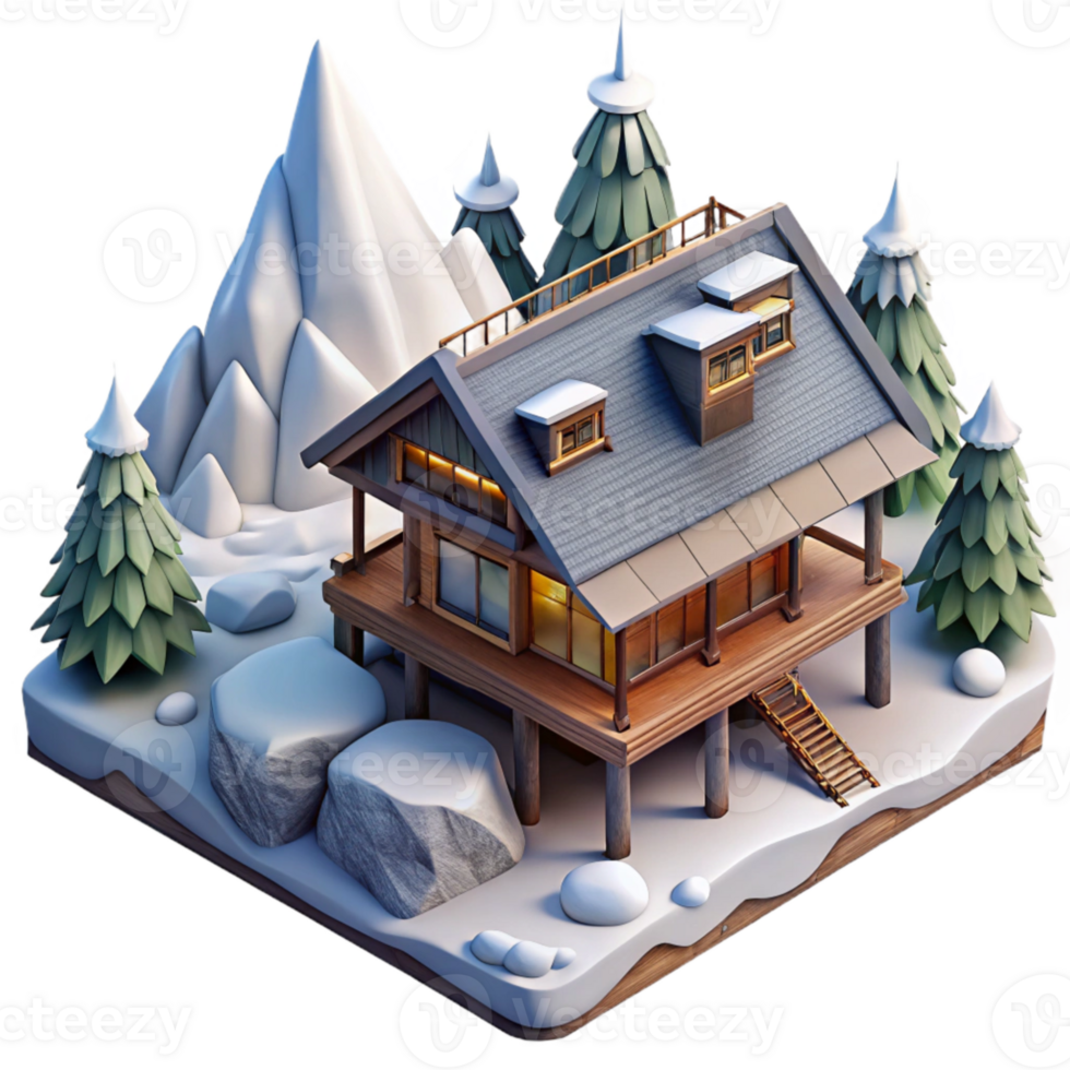 magnificent rustic Mountain Lodge with Snow Aerial View Transparent high quality png