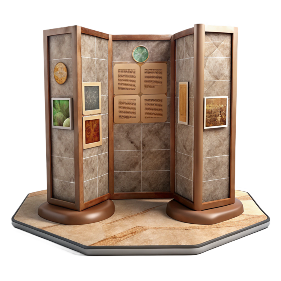 elegant abstract Museum Display Stand Informative Panels Transparent Background high quality png