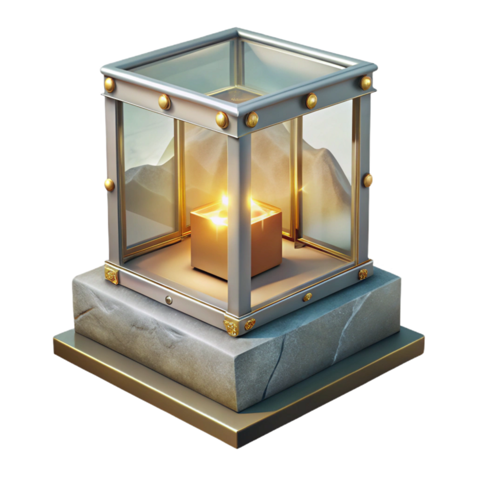 serene rustic Museum Exhibit Case Lit From Above Transparent Background authentic png