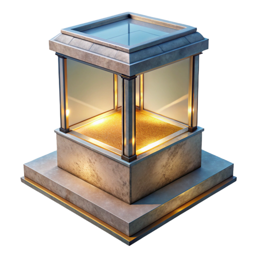 extraordinary minimalist Museum Exhibit Case Lit From Above Transparent Background high resolution png