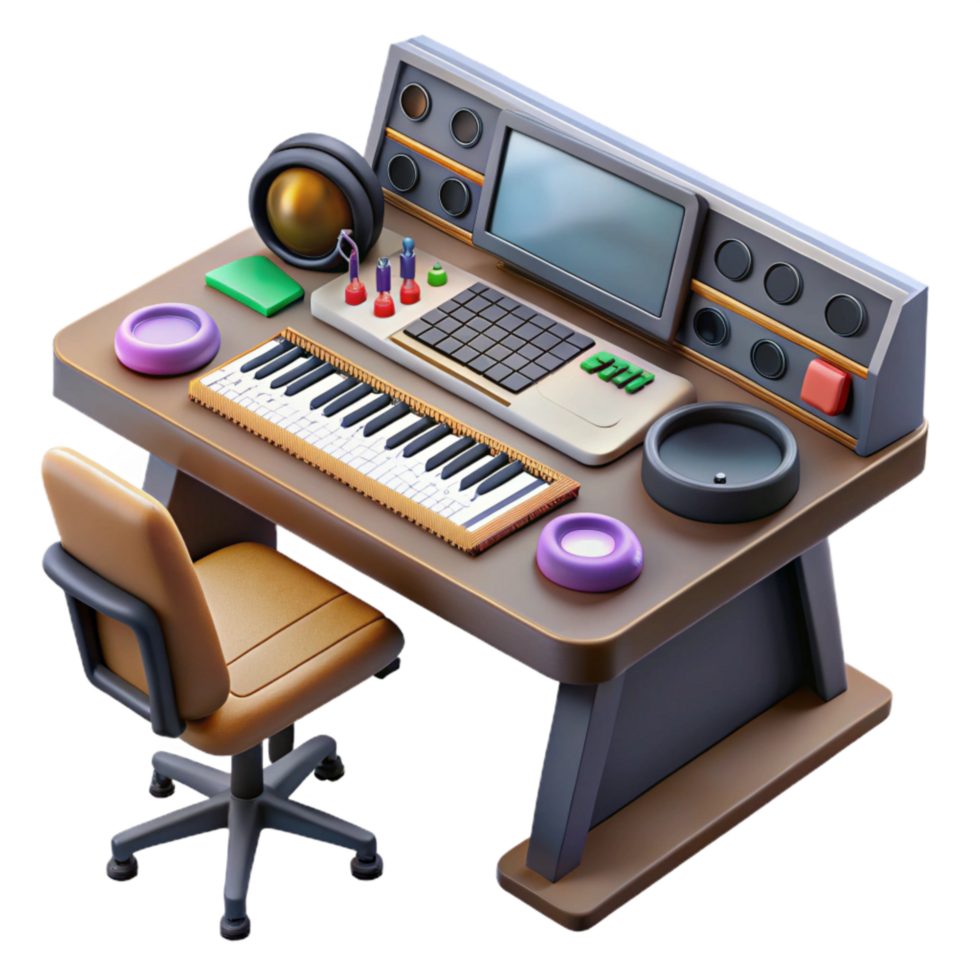 extraordinary modern Music Production Desk Setup Top View Transparent genuine png