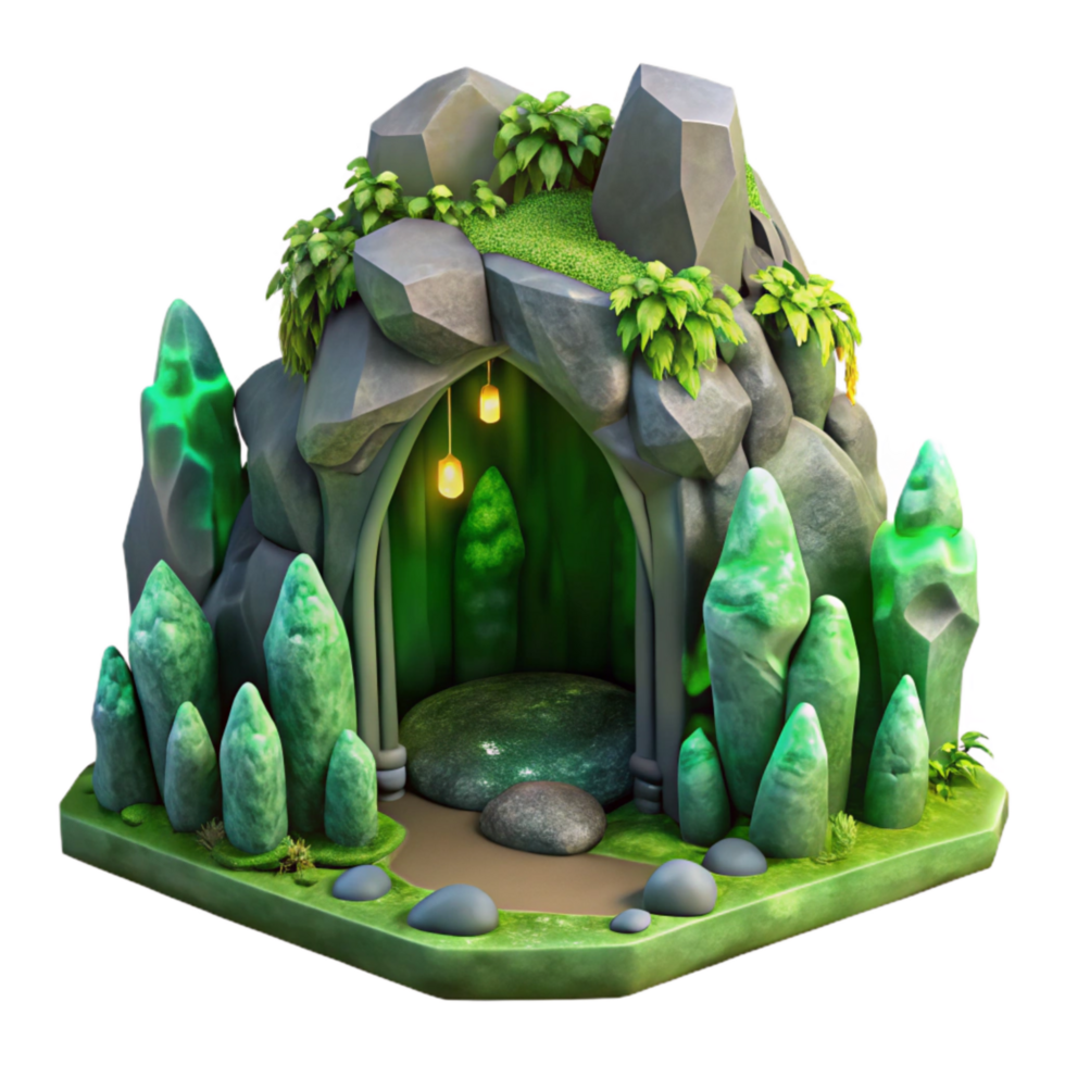 wonderful creative Mystical Grotto Green Moss Transparent Background high quality png