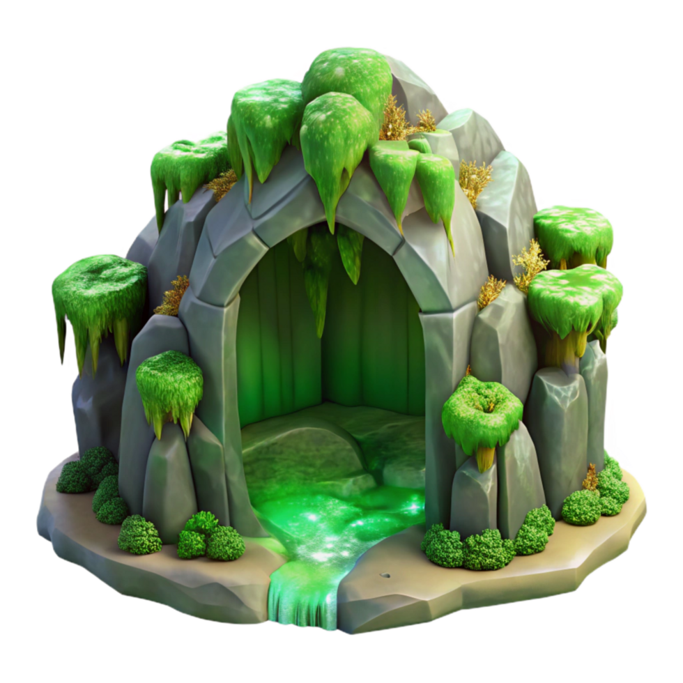 elegant creative Mystical Grotto Green Moss Transparent Background high quality png