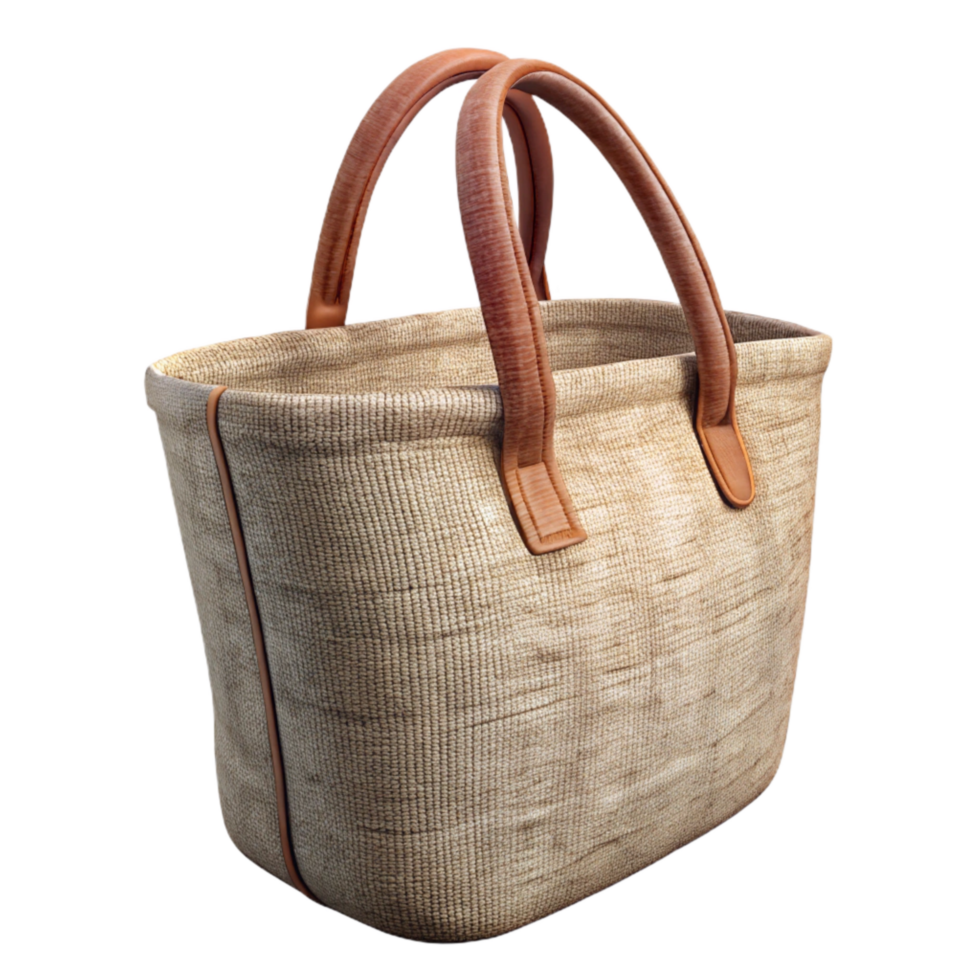 impressive minimalist Natural Fiber Tote Bag with Long Handles Transparent Background original png