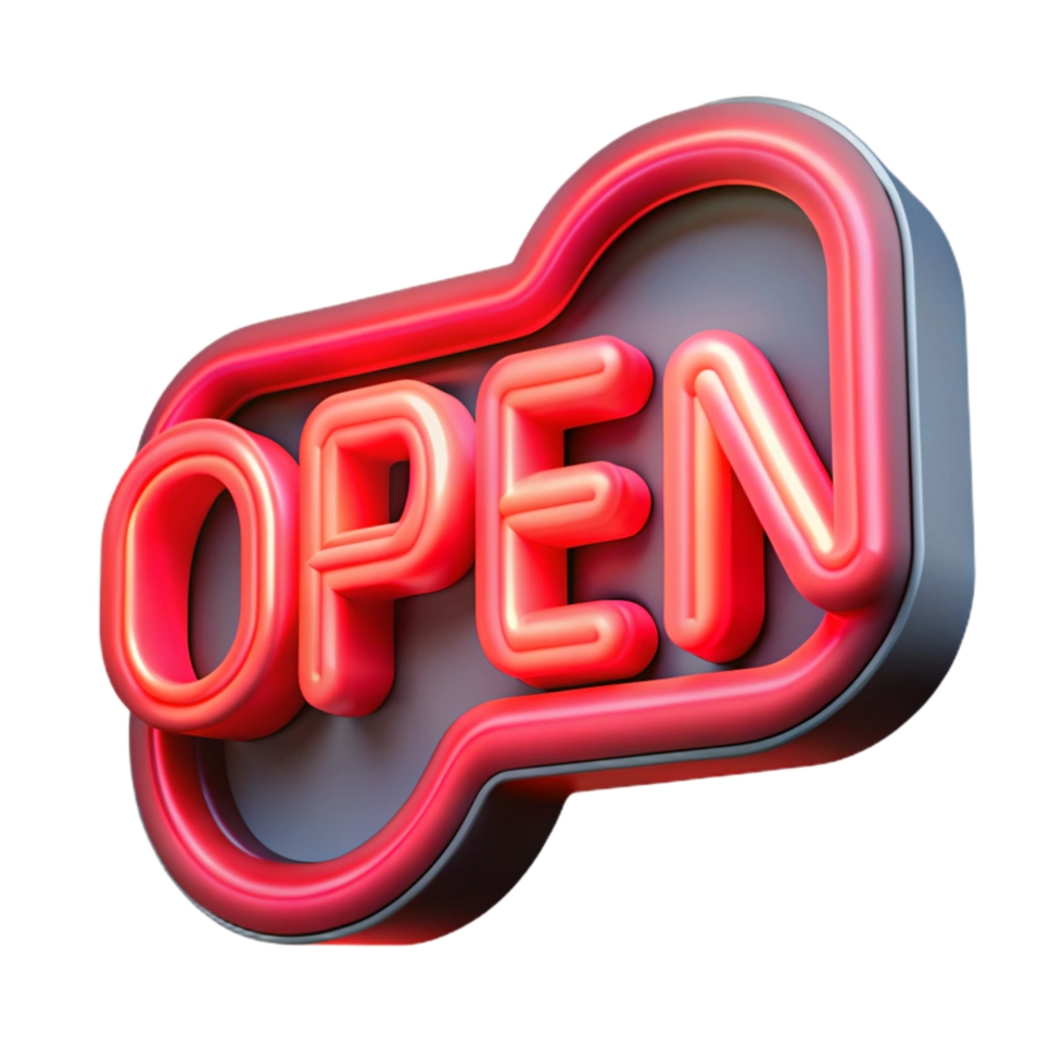 dramatic contemporary Neon Sign Open Sign Red Transparent Background high resolution png