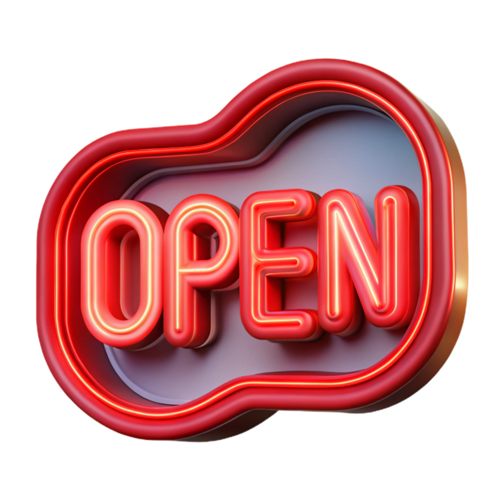 vibrant contemporary Neon Sign Open Sign Red Transparent Background authentic png