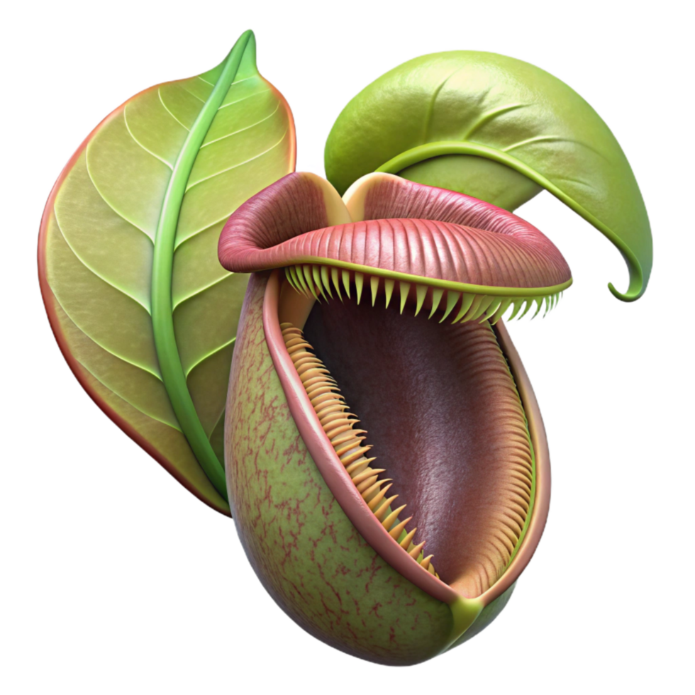 dramatic vintage Nepenthes Bicalcarata Fanged Pitcher Plant Two Fangs Cutout Isolated high resolution png