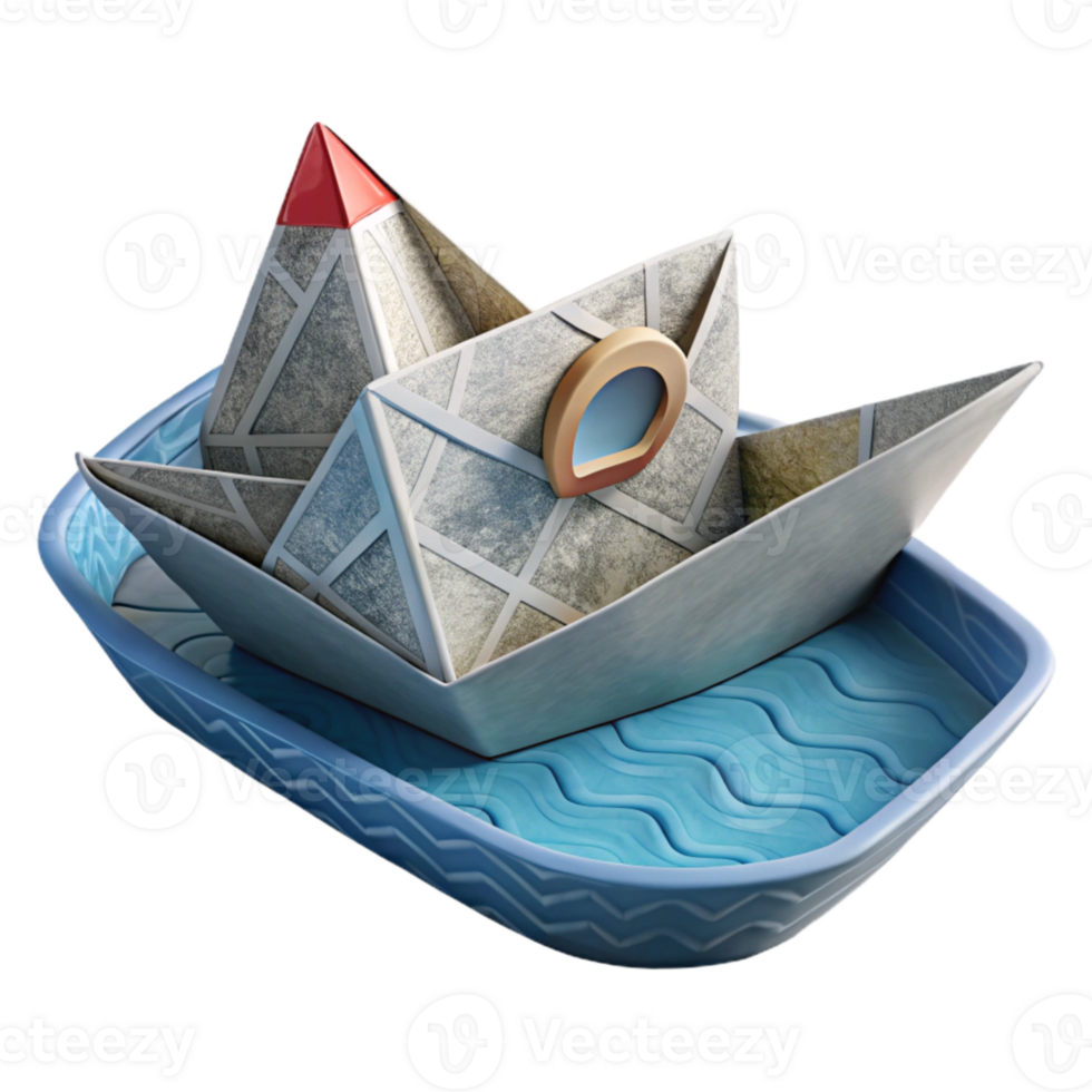 serene artistic Newspaper Boat Craft Floating on Water Cutout authentic png