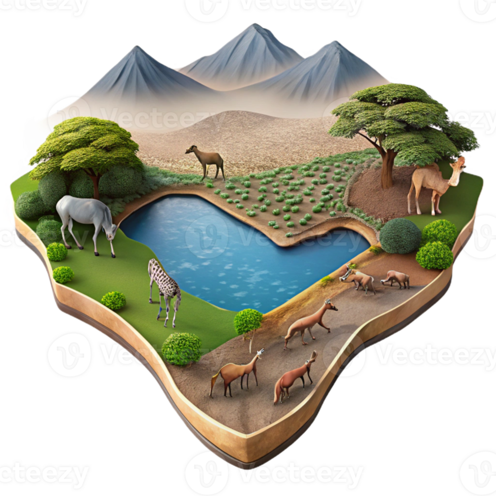 stunning creative Ngorongoro Crater Wildlife Landscape View Cutout authentic png