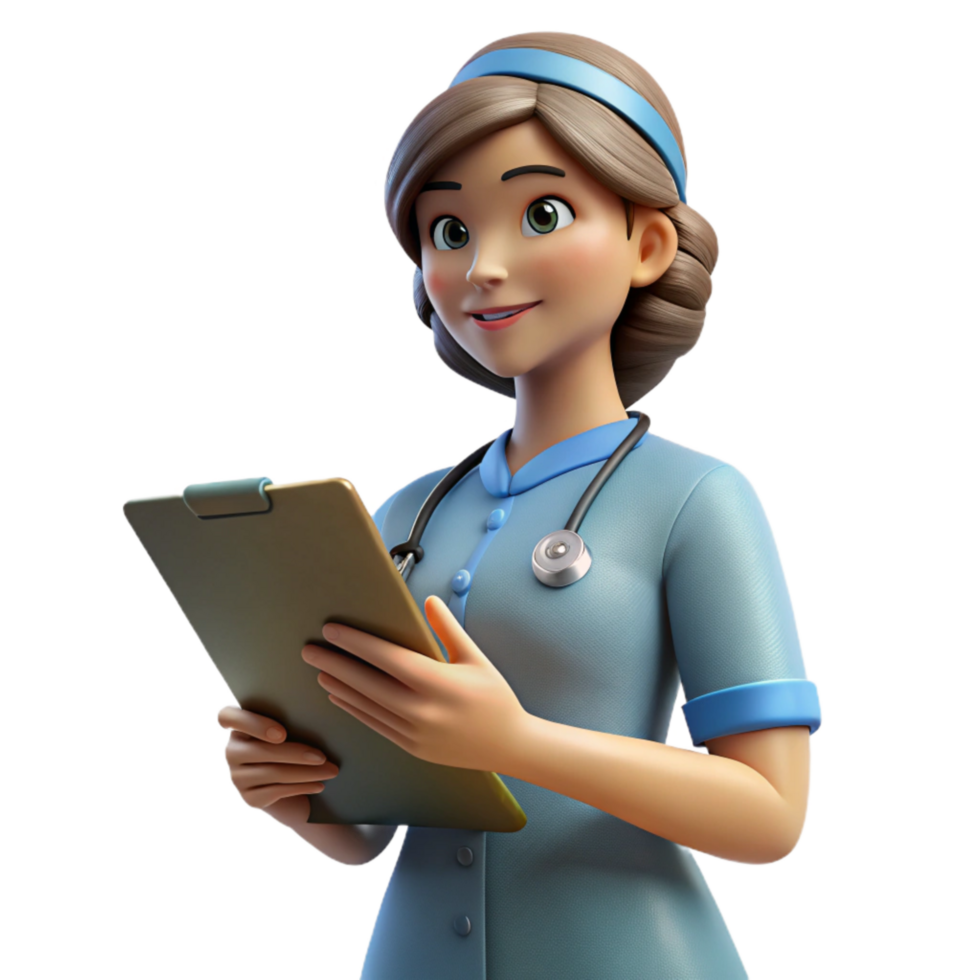 elegant creative Nurse with Clipboard Side View Transparent Background high quality png