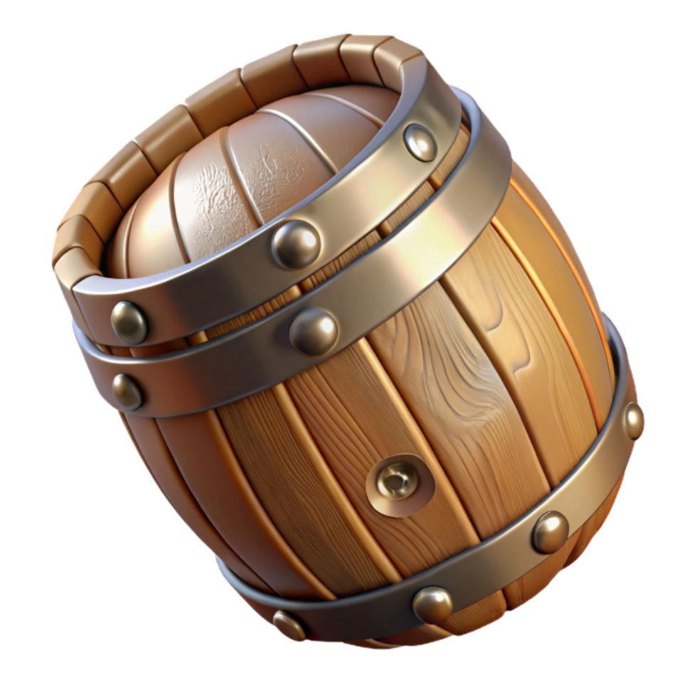 serene artistic Oak Beer Barrel with Metal Hoops Transparent Background high quality png